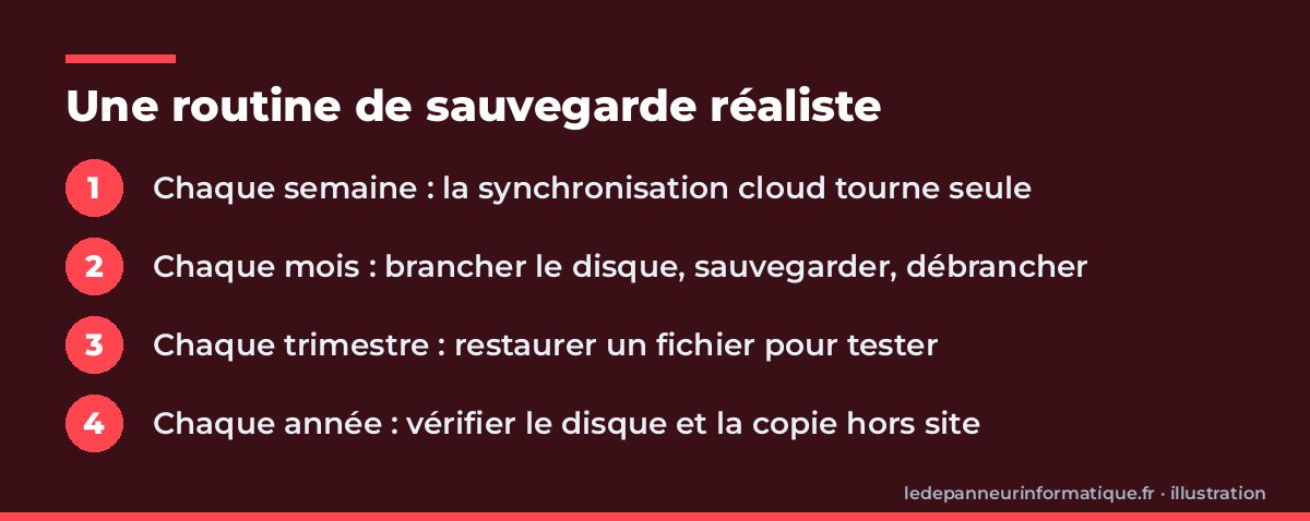 Calendrier de la routine de sauvegarde : semaine, mois, trimestre, année
