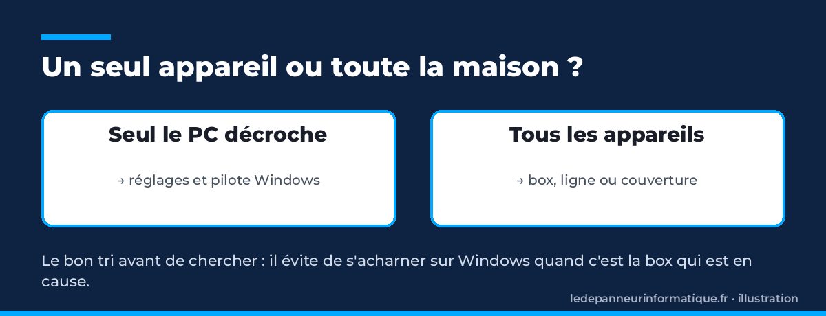 Schéma de diagnostic : panne limitée au PC ou à toute la maison